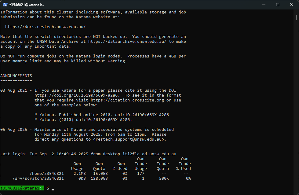Terminal Access to Katana
